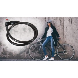 BISOMO Combination Lock with LED Cable Lock Spiral Lock 12 x 1000 mm Security Lock Armoured Lock Bicycle E-Bike Moped Motorcycle