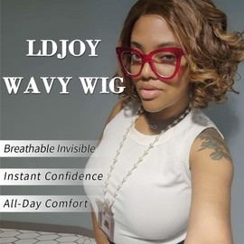 LDJOY Honey Blonde Synthetic Lace Front Wig 10 Inch Body Wavy Bob wig