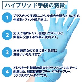 Meisei Hybrid Gloves, Nitrile + PVC Gloves, Large, 100 Pieces, Powder Free, Blue