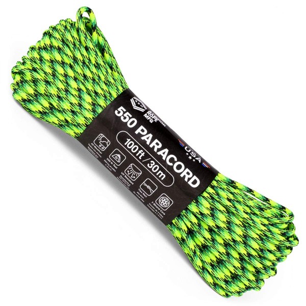Atwood Rope MFG 550 Paracord 100 Feet 7-Strand Core Nylon Parachute Cord Outside Survival Gear Made in USA | Lanyards, Bracelets, Handle Wraps, Keychain (Gecko)