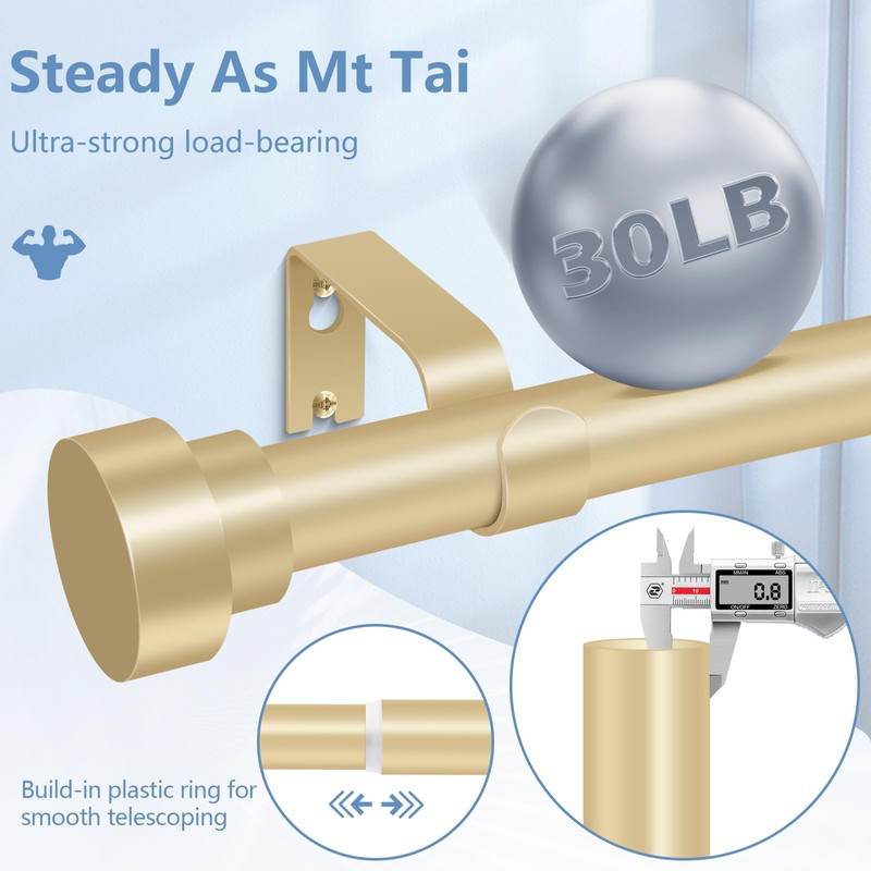 2 Pack Gold Curtain Rods for Windows 30 to 42