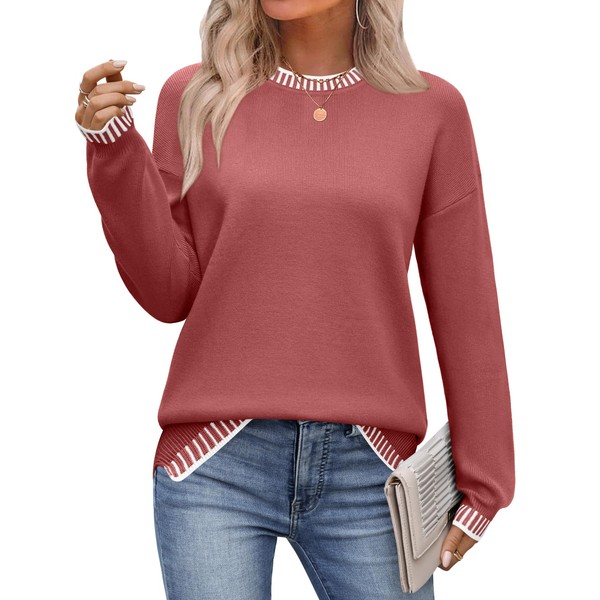 Zeagoo Womens Crewneck Pullover Sweater Long Sleeve Knit Side Slit