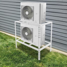 WUPYI Ground Stand for Mini Split Air Conditioners Heat Pump System,Double Levels Mini Split Support Bracket,Floor Stand Ground Mounting Bracket for 9000-18000 BTU (White)