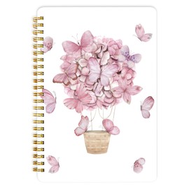 Mlife 1 Pack Spiral Notebook Journal For Women，8.5" x 6" Robust Hardcover College Ruled Notebook With Pockets, 160 Lined Pages, 100 GSM Thick Paper for School Office Work Gifts(Pink butterfly)
