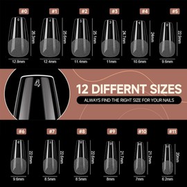 Gaivek 600 Pcs False Nail Tips, Full Cover Medium Coffin Gel Nail Extensions, Pre-Shaped Press-On Nails Kit for DIY Manicure, Salon or Home Use, 12 Sizes
