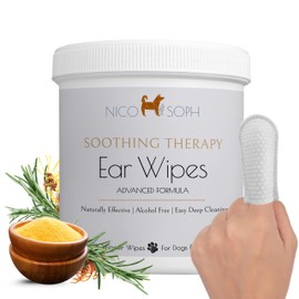 NICO SOPH Advanced Relief Formula Dog Ear Wipes | Cat Ear Wipes - Deep Cleaning Pearls Remove Dirt & Debris While Soothing, Deodorizing, & Relieving Itchy Or Inflamed Ears | 50 Count