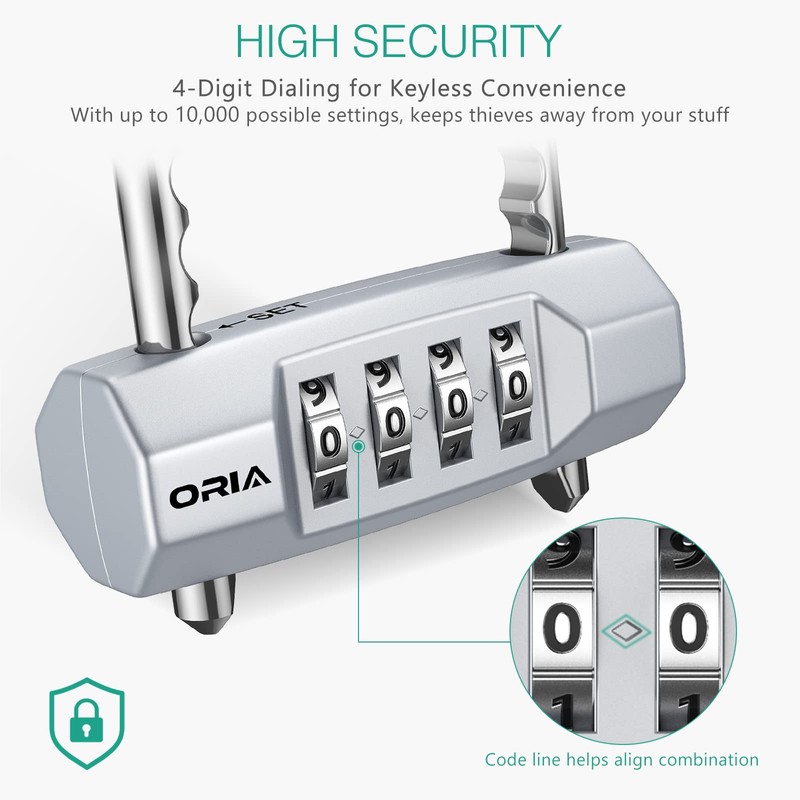 ORIA 4-Digit Combination Padlocks with Adjustable Long Shackle, U- Shaped