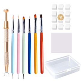 Aoboo Nail Sponges Set for Ombre Gel - 50Pcs Nail Sponges with Grabber, 6Pcs Nail Art Pen & Nail Painting Brush, Nail Art Tools Set with Transparent Plastic Storage Box for Storing(Tool Set-7, 1SET)