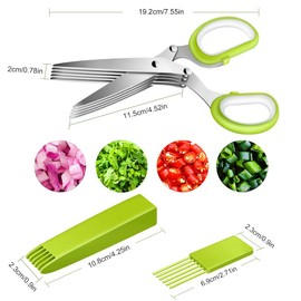 Spice Scissors, Herb Scissors, Stainless Steel Kitchen Scissors, 5 Blades, Vegetable Scissors, Herb Scissors, with Cleaning Comb, Safety Cover and Scraper Holes, for Vegetables, Parsley, Coriander
