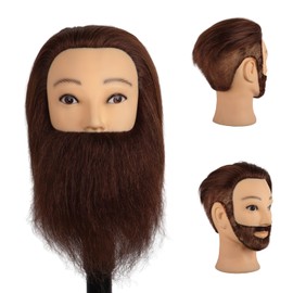 DaizySight Barber Mannequin Head Male with 100% Human Hair, Male Haircut Practicing Head with Beard & Thick Hair, Hairdresser Manikin Doll Head for Training Hair Styling (Brown, 12 Inches)
