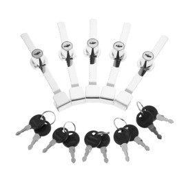 Dreld Showcase Lock, Glass Cabinet Lock, Glass Case Lock, Metal Material, Slide Lock, Spare Key Included, Silver Tone, Serrated Type, For Home, Shop, Security Measures, Pack of 5