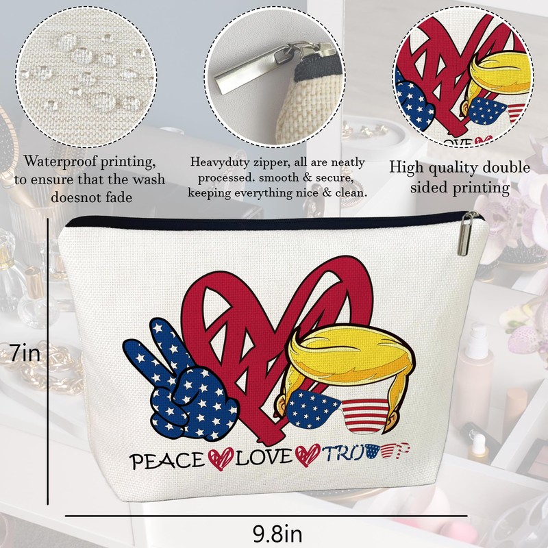 CLHHM Funny Patriotic Cosmetic Bag, Peace & Love Design Zipper