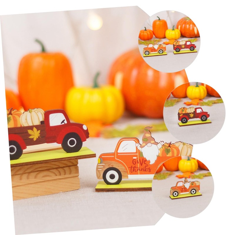 CAXUSD 2pcs Wooden Truck Gnome Pumpkin Sign for Autumn Home