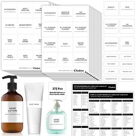 Cludoo 372 PCS Bathroom Home Laundry Labels for Organizing with DIY Blank Labels, Preprinted Minimalist Waterproof Oil Resistant Stickers for Bathroom Laundry Home Beauty Organization Supplies Labels