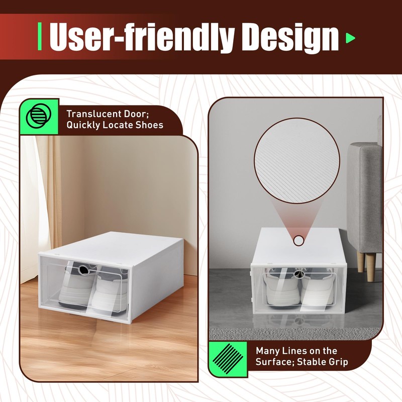 20 PCS Shoe Storage Boxes Stackable, Stackable Clear Plastic Shoe