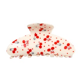 DXYAKY Acrylic Hair Claw Clips for Women and Girls - Large 3.5" Non-Slip Clamps with Fruit & Floral Print, Strong Hold Clips for Thick or Thin Hair - Summer Cute Styling Accessories - Cream Cherry