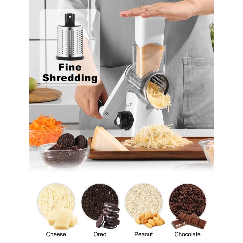 GDL Cheese Grater Rotary, Vegetable Slicer with 3 Interchangeable Drum
