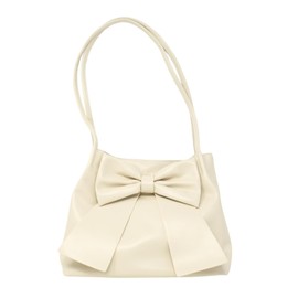 PETITCHOU Women's Shoulder Bag, Ribbon, Bowknot, Party, After-party, Dress, Formal, Luxury, High Look, Adult, Soft, Large Capacity, Soft PU Leather, white