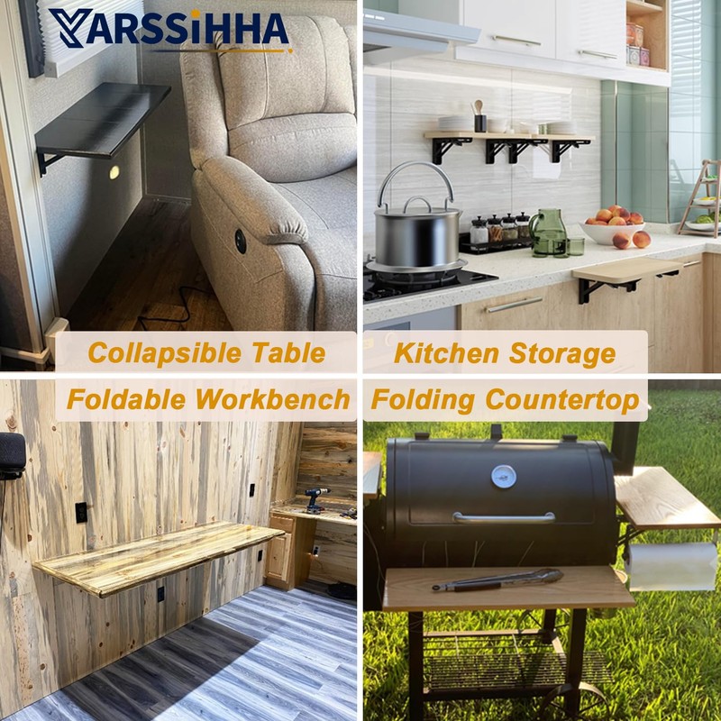 Yarssihha 12 Inch Folding Shelf Bracket, 4 Pack Heavy Duty