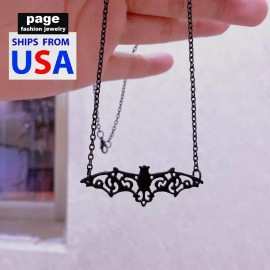 Unbranded For Men/Women- Black 2" X 3/4" Bat Pendant With 20" Chain Necklace Jewelry