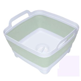9L (2.4Gallon) Dish Basin Collapsible with Drain Plug Carry Handles, Space Saveing Kitchen Storage Tray Dish Wash Basin, Portable Dish Tub, Foldable Dishpan for Camping Portable Dish Washing(Green)