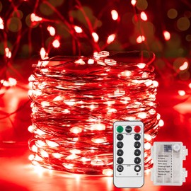 Ariceleo 1 Pack 16.4 Ft. Battery Operated Outdoor String Lights with Remote & Timer, LED Red Fairy Lights, Waterproof Twinkle Lights for Bedroom, Dorm, Mason Jar, Wedding, Party, Christmas