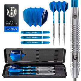 Harrows Genesis Tungsten Darts | Steel Darts Set with Carry Case | 21g, 22g, 23g, 24g, 25g & 26g | Includes Supergrip Shafts and 100 Micron Marathon Flights (23g)