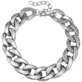 Vcagirest Punk Cuban Link Chain Choker Necklace Lightweight Chunky Necklace Oval Chain Link Necklace Hip Hop Jewelry for Women (Silver)