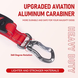 Pamiou Heavy Duty Dog Leash with Strong Lead for Medium to Large Dogs, Shock Absorbing with Bungee Design, Two Padded Handle & Car Seat Belt Buckle, Light Reflective Rope Dog Leads (Red)