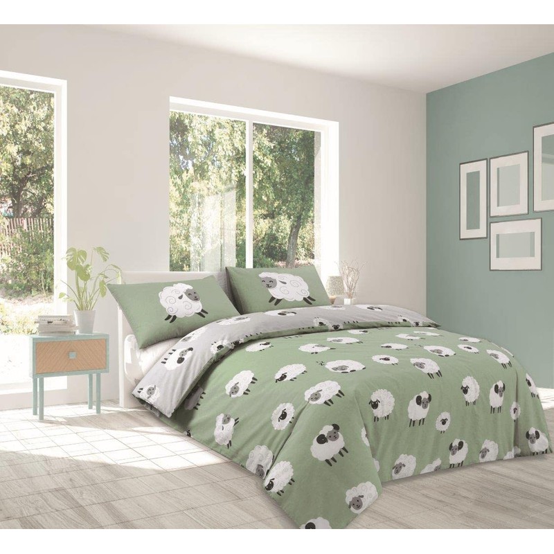 Grey Fluffy Sheep Single Duvet Cover Set Reversible PolyCotton Bedding