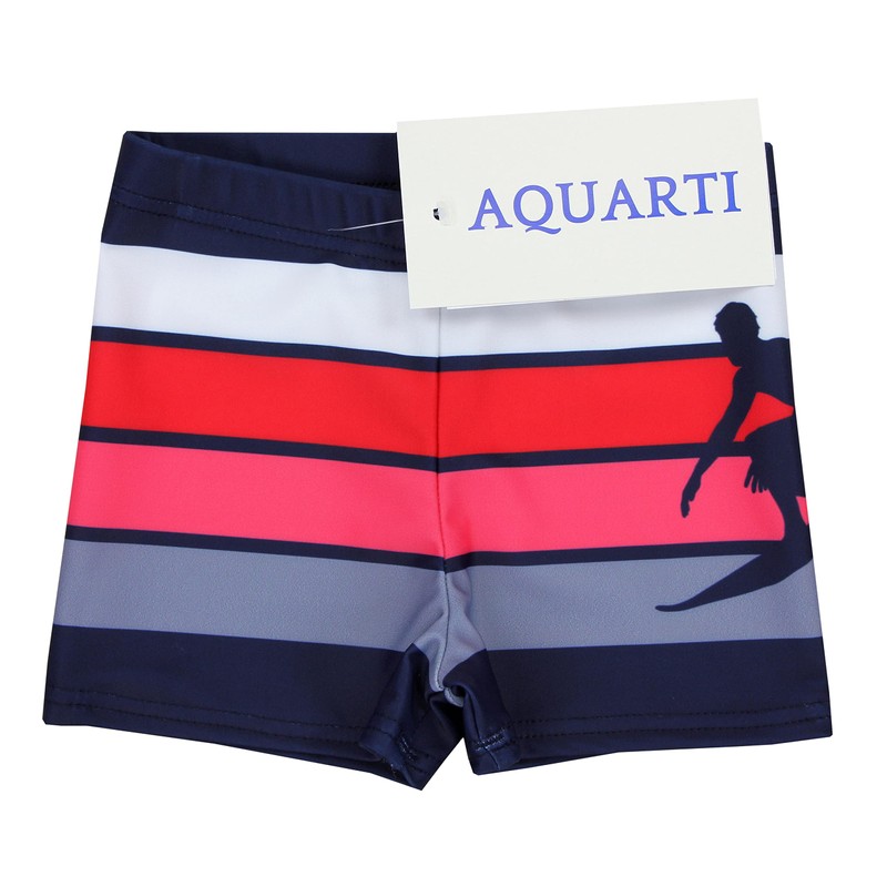 Aquarti Boys' Swimming Trunks Striped with Surfer Motif - 140