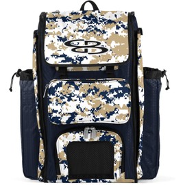 Boombah Catchers Superpack Bat Bag Digital Camo Navy/Vegas Gold - 23-1/2" x 13-1/2" x 9-1/2" - Multiple Colors - Holds 4 Bats - Backpack Version (no Wheels)