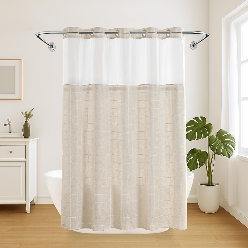 Nesphy No Hook Shower Curtain with Snap in Liner, Beige