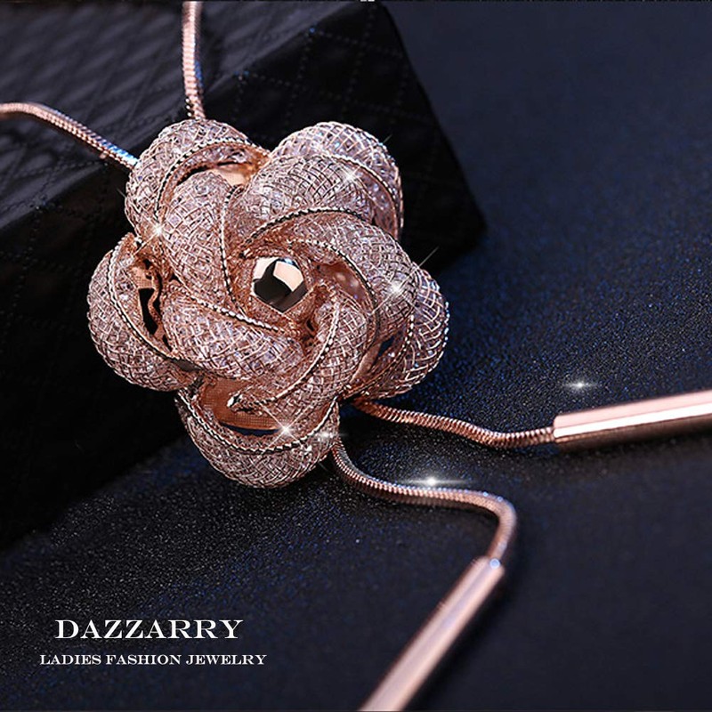 DAZZARRY Women's Lariet Rose Flower Long Necklace Elegant Accessory Present