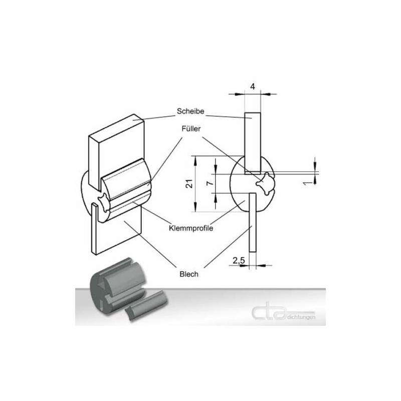 CTA Dichtungen 1 Metre Sealing Profile Clamp Profile Rubber Profile