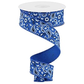 Bandana on Canvas Wired Edge Ribbon, 10 Yards (Royal Blue, 1.5 Inch)