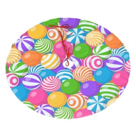 Christmas Colourful Candy Balls Tree Skirt Holiday Party Traditional Xmas Tree Mat Ornaments Tree Skirt for Christmas Decoration 36 Inch
