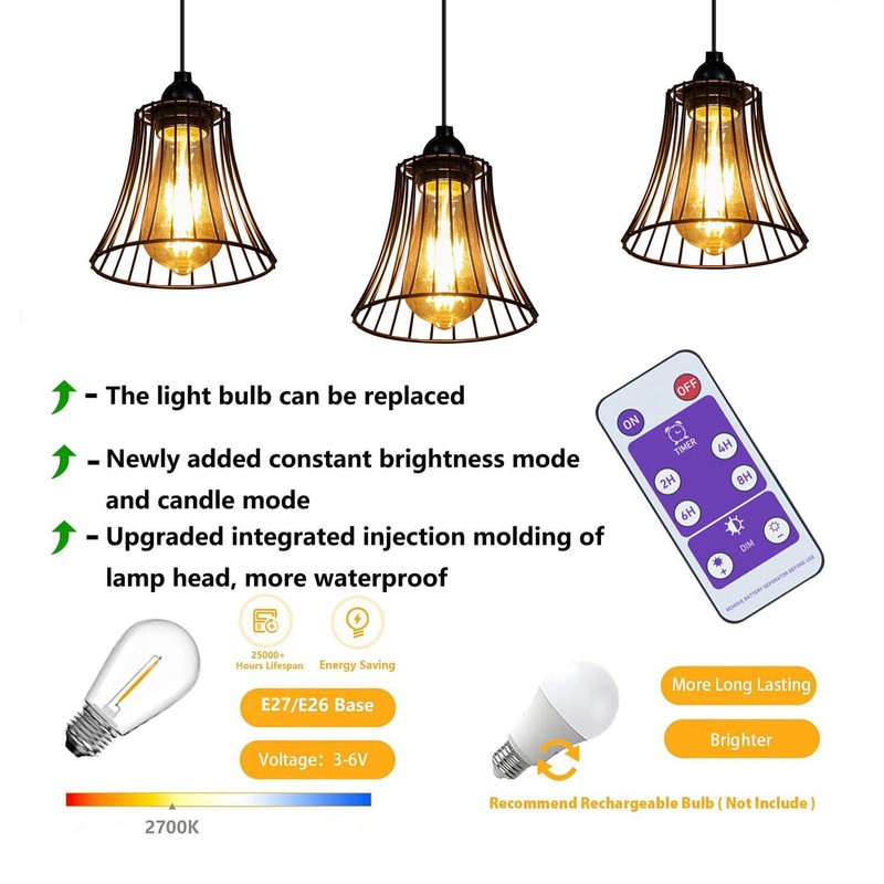 YIKEGE LICHT 3X Outdoor Chandelier Pendant Light for Gazebo Battery