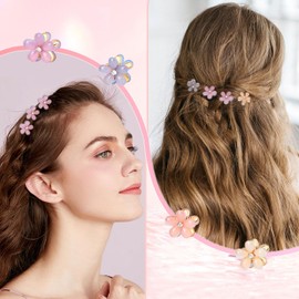 CWJCYTNSN 16PCS Small Hair Claw Clips for Women Girls, Mini Crystal Flower Hair Clips, 0.8" Cute Metal Hair Pins, Nonslip Flower Bangs Side Clips for Thick Curly Hair Accessories