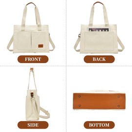 Barsine Laptop Bag for Women With Pockets 15.6 Inch Large Canvas Tote Purse for Work Travel