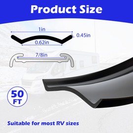 1" RV Vinyl Trim Molding, 50 FT Flexible Weatherproof Strip for RV Exterior Trim Replacement, RVs Corner Trims Molding Exterior for Camper Travel Trailer - Black