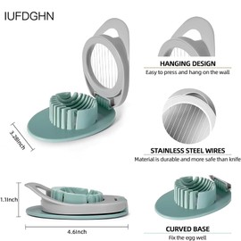 IUFDGHN Egg Slicer-Egg Slicer for Boiled Eggs,Egg Slicer with Stainless Steel,Multifunctional Egg Cutter for Evenly Slicing Boiled Eggs Ham Kiwi Banana and Strawberry(Green)