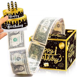 Money Gift Happy Birthday Gift Box DIY Birthday Gift Box Money Gifts Box Puzzle Box Packaging for Friends Children and Adults Money Roll Surprise Box (Black/Gold)