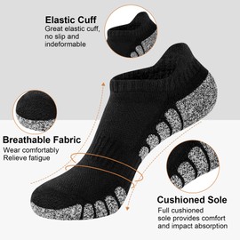 Darller Mens Ankle Athletic Running Socks Low Cut Sports Cushioned Socks for Men 6 Pairs, Black + White (3 pairs each)