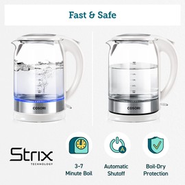 COSORI Electric Kettle 1.7L,Speed-Boil Water Boiler (BPA Free) Auto Shut-Off & Boil-Dry Protection,Glass Water Boiler with LED Indicator Inner Lid & Bottom,White
