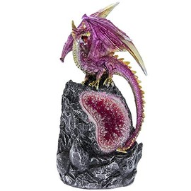 The Leonardo Collection Pink Dragon LED Light Up on Stone with LED Light up Crystals Legend and Dreams