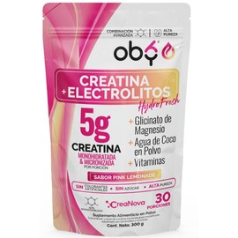 Creatina Monohidratada Micronizada + Electrolitos, Magnesio, Potasio, Vitaminas y Agua de Coco | Creatine HydroFresh 5g por Porción | Sin Azúcar | Sab
