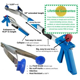 ArcMate 32" EZ Reacher Indoor Grabber Reacher - Folding Grabber Tool with Collapsible Slip Joint, Locking Handle and 4.5" Jaws, Heat Resistant Food Grade Silicone Tips, 5lb. Capacity (2 Pack)