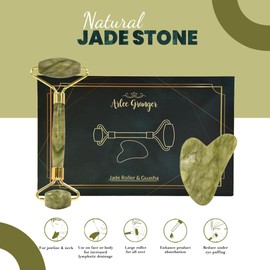 Arlee Granger Jade Roller Gua Sha Facial Tools Set - Original Natural Stone - Beauty Skin Care Face Roller Massager Muscle Relaxing Relieve Wrinkles - Green