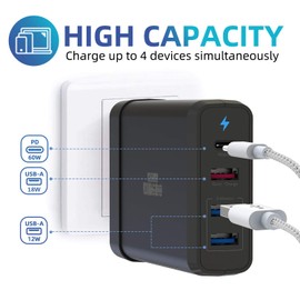 USB Typc PD Charger, 75W 4-Port Wall Charger with Power Delivery for 2018 Mac Book Air, 2018 Mac Book Pro, Other Devices